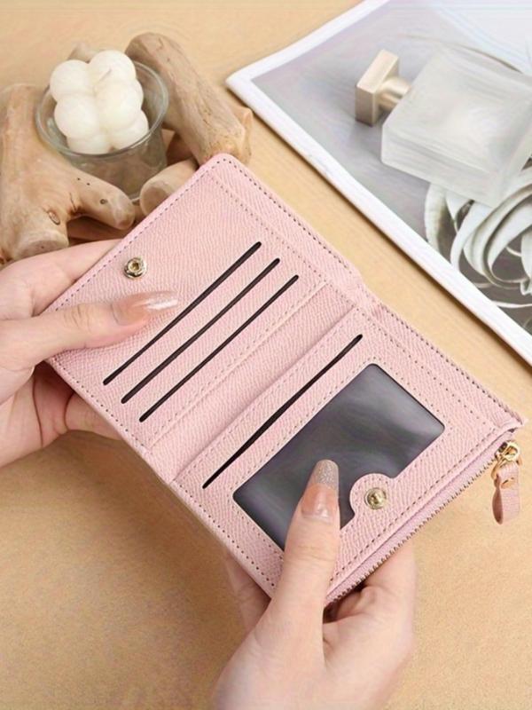 Women's Elegant Letters Pattern Bifold Short Wallet, Fashionable PU Splicing Zipper Wallet, Compact Change Clip for Daily Used