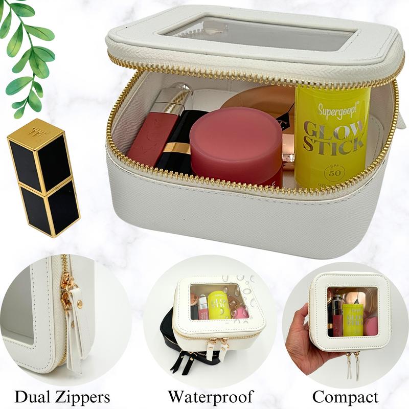 Mini Clear Makeup Bag, Mini Cosmetic Case, Make up Organizer Train Case Vegan Leather Travel Toiletry Pouch, Bridesmaid Gift toiletry multi-function