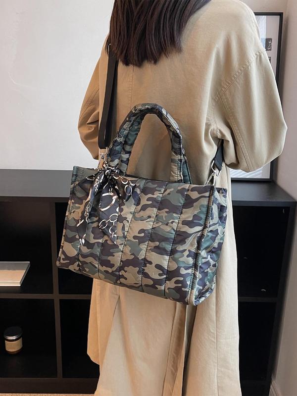 Fashion Camo Pattern Tote Bag, Casual Versatile Shoulder Bag for Women, Trendy All-match Bag for Daily Use