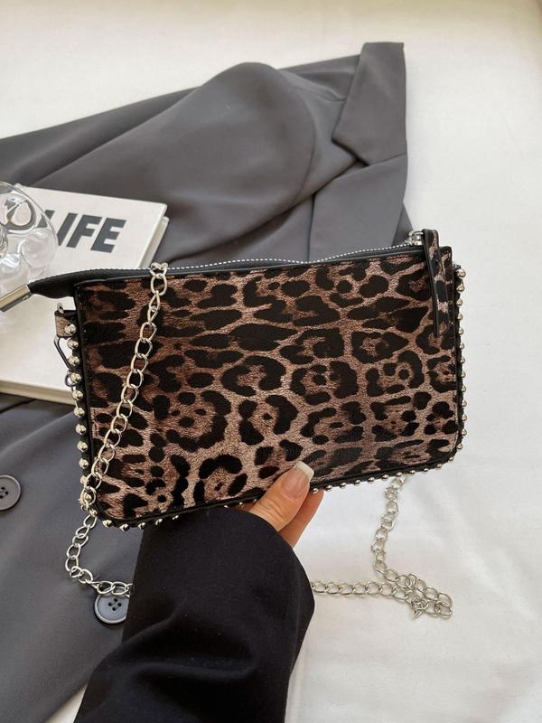 Fashion Leopard Pattern Chain Strap Zipper Crossbody Bag, Women's Trendy Versatile Small Square Bag, Trendy All-match Shoulder Bag