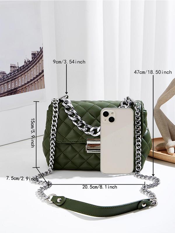 Women's Fashionable Chain Strap Quilted Shoulder Bag, Casual Solid Color Argyle Quilted Crossbody Bag for Daily Used, Trendy All-match Commuter Bag