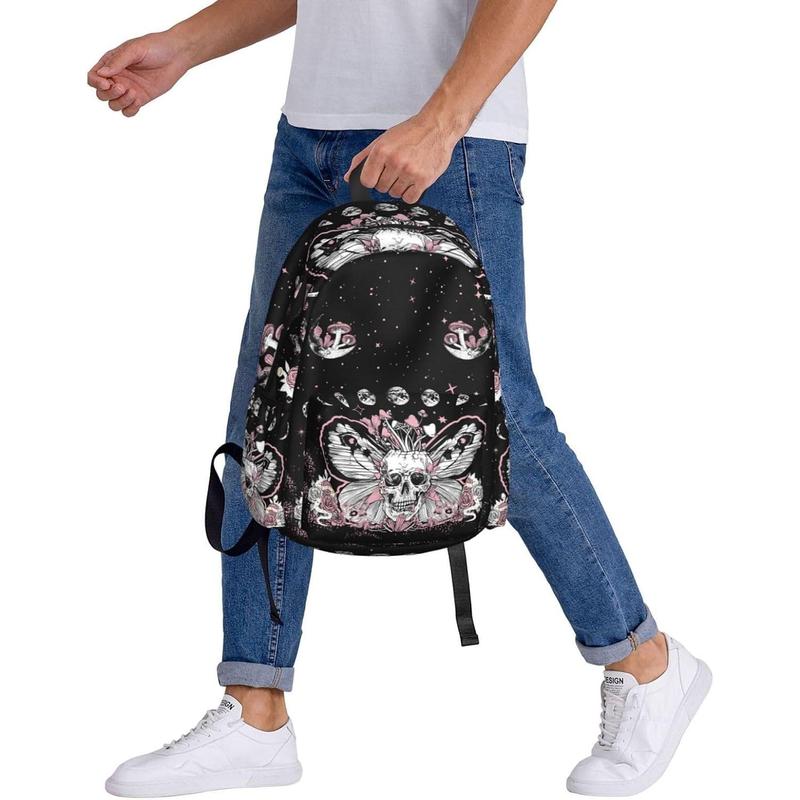 Hippie Mushroom Skull Waterproof Backpack Adjustable Straps Bag Large Capacity Casual Daypack Bookbag Travel Work