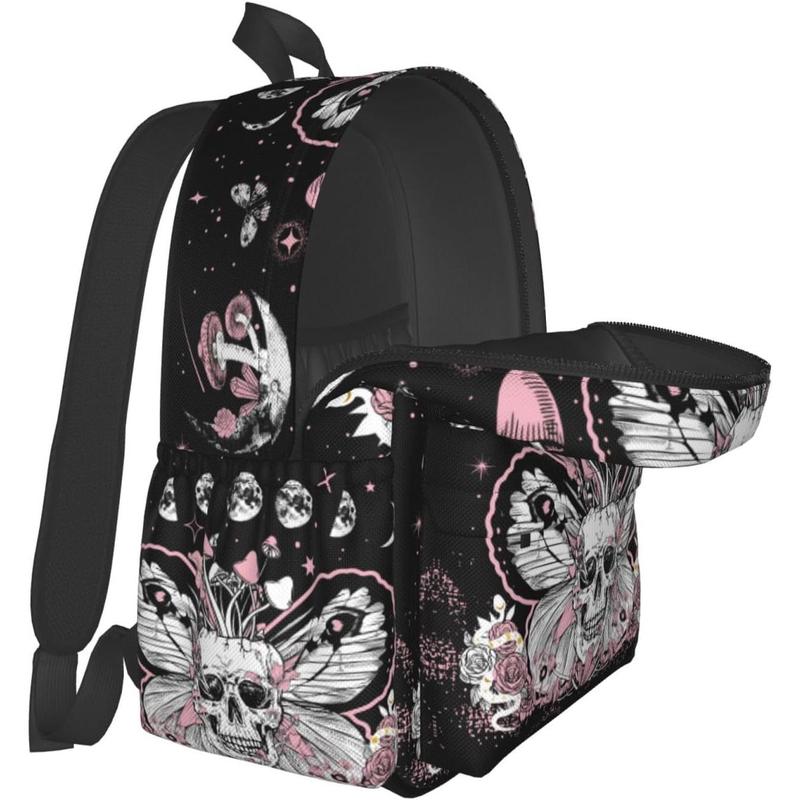 Hippie Mushroom Skull Waterproof Backpack Adjustable Straps Bag Large Capacity Casual Daypack Bookbag Travel Work