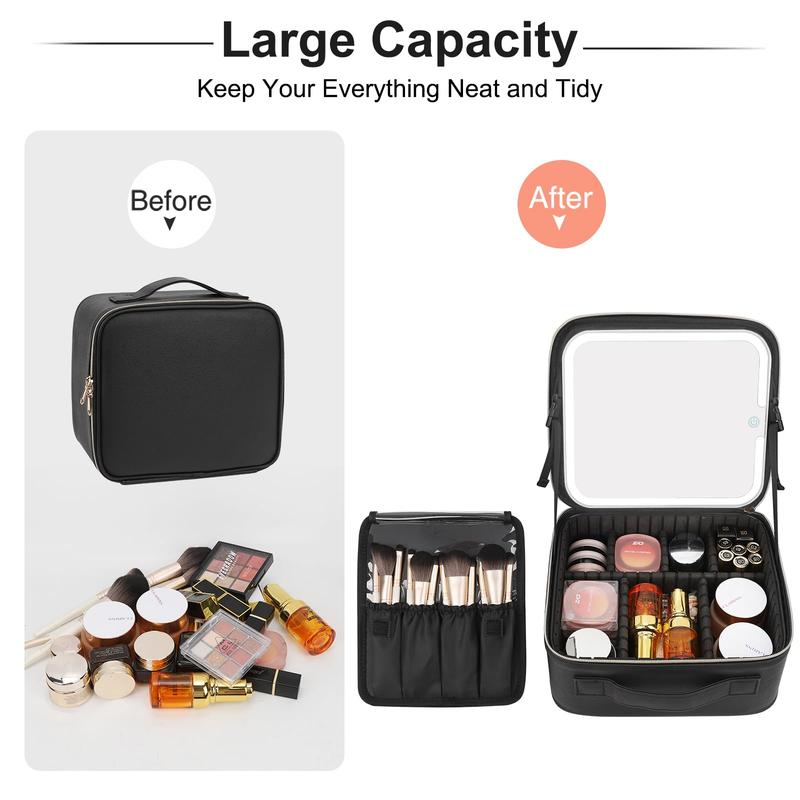 Makeup Bag with LED Mirror,Makeup Case with Lighted Mirror Professional Makeup Artist Organizer Travel Bag with Adjustable Dividers