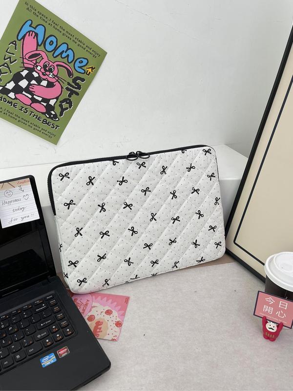 Bow Decor Quilted Laptop Bag, Portable Shockproof Tablet Bag, Fashionable Laptop Case for iPad MacBook Air MacBook