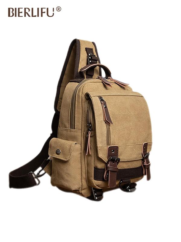 Men's Casual Plain Canvas Crossbody Bag, Fashionable Belted Design Sling Bag for Daily Used, Casual Trendy Versatile High-quality Daily Commuting Bag