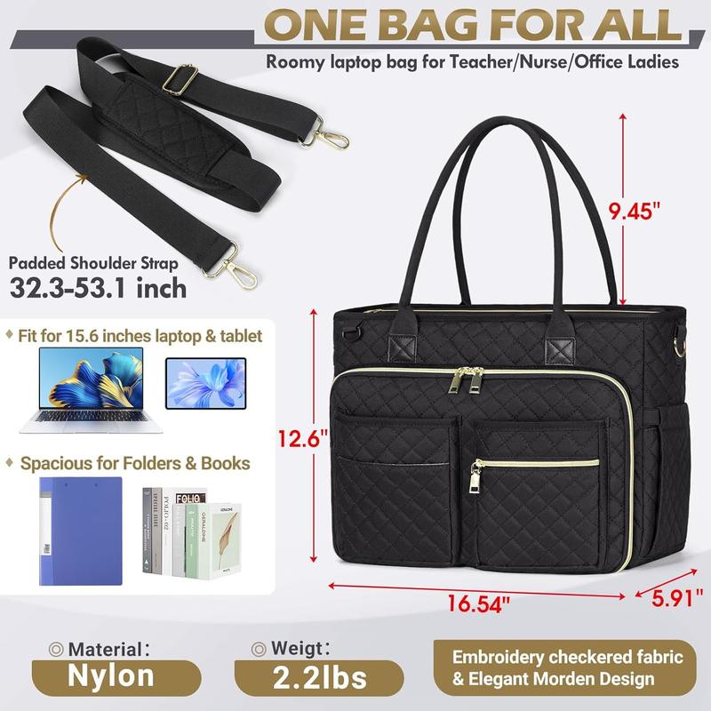 Teacher Tote Bag 15.6 inch Laptop Bag for Women Work Bag Laptop Tote Nurse Bag Professional Computer Messenger Bag with Insulated Pocket, Laptop Briefcase for Office, College