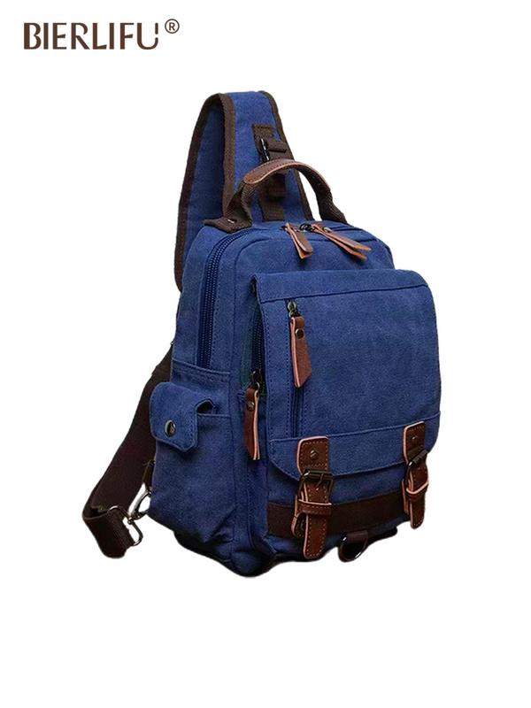 Men's Casual Plain Canvas Crossbody Bag, Fashionable Belted Design Sling Bag for Daily Used, Casual Trendy Versatile High-quality Daily Commuting Bag