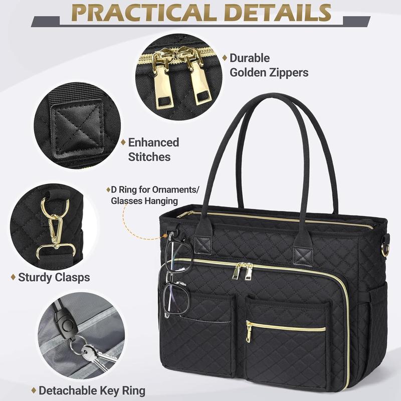 Teacher Tote Bag 15.6 inch Laptop Bag for Women Work Bag Laptop Tote Nurse Bag Professional Computer Messenger Bag with Insulated Pocket, Laptop Briefcase for Office, College