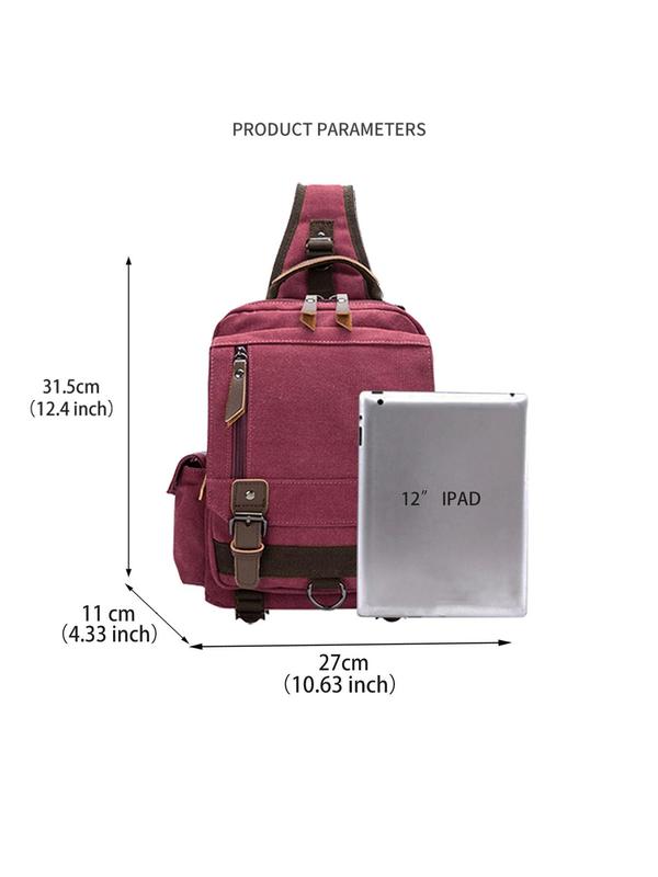 Men's Casual Plain Canvas Crossbody Bag, Fashionable Belted Design Sling Bag for Daily Used, Casual Trendy Versatile High-quality Daily Commuting Bag