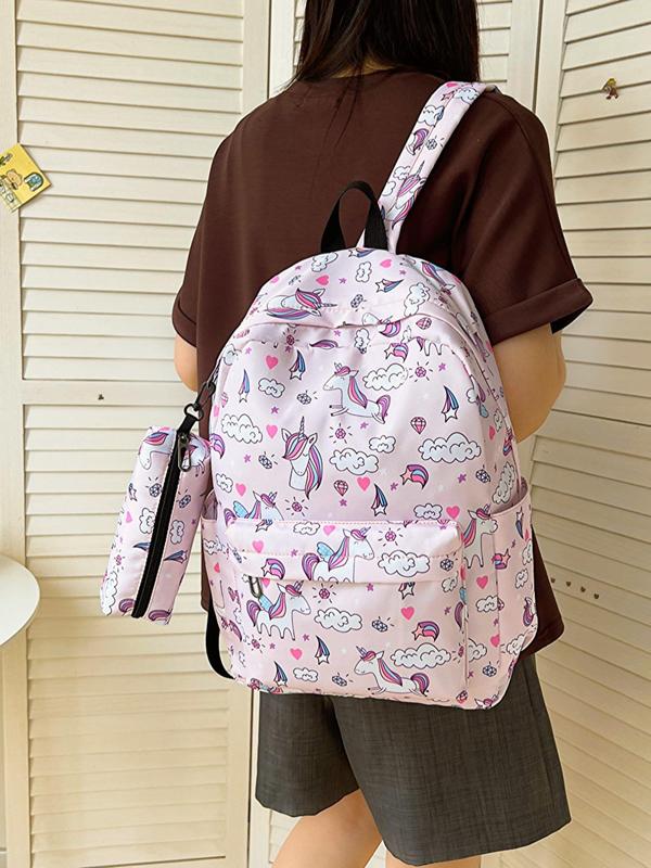 Cute Cartoon Unicorn Pattern Backpack with Adjustable Strap & Pencil Case & Handbag Set, New Fashion Multi-pocket Bag Set, Trendy Bag Set for School