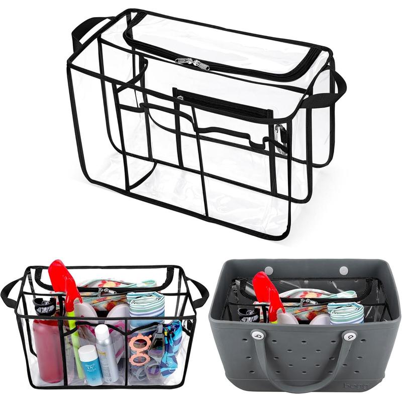 Clear Beach Bag Organizer Insert Compatible with Bogg Bag X Large, Waterproof Beach Bag Insert Divider Pouch, Beach Tote Bag Insert Organizer Liner 15.6 x 8.4 x 10.8 Inches, Black