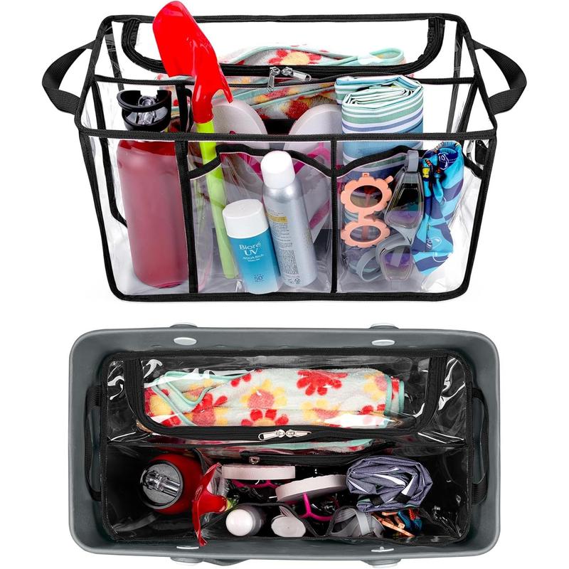 Clear Beach Bag Organizer Insert Compatible with Bogg Bag X Large, Waterproof Beach Bag Insert Divider Pouch, Beach Tote Bag Insert Organizer Liner 15.6 x 8.4 x 10.8 Inches, Black