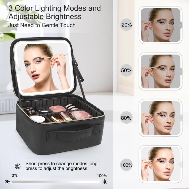 Makeup Bag with LED Mirror,Makeup Case with Lighted Mirror Professional Makeup Artist Organizer Travel Bag with Adjustable Dividers