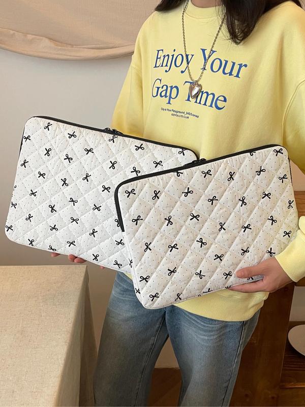 Bow Decor Quilted Laptop Bag, Portable Shockproof Tablet Bag, Fashionable Laptop Case for iPad MacBook Air MacBook