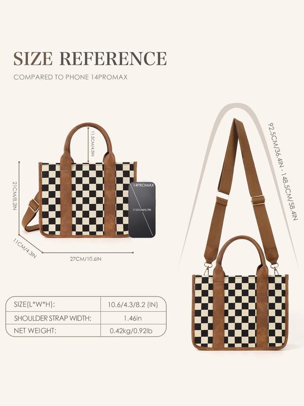 Checkerboard Pattern Top Handle Bag, Fashionable Canvas Shoulder Bag for Women, Casual Trendy Versatile High-quality Daily Commuting Bag, Girl Fashionable Shopping Bag
