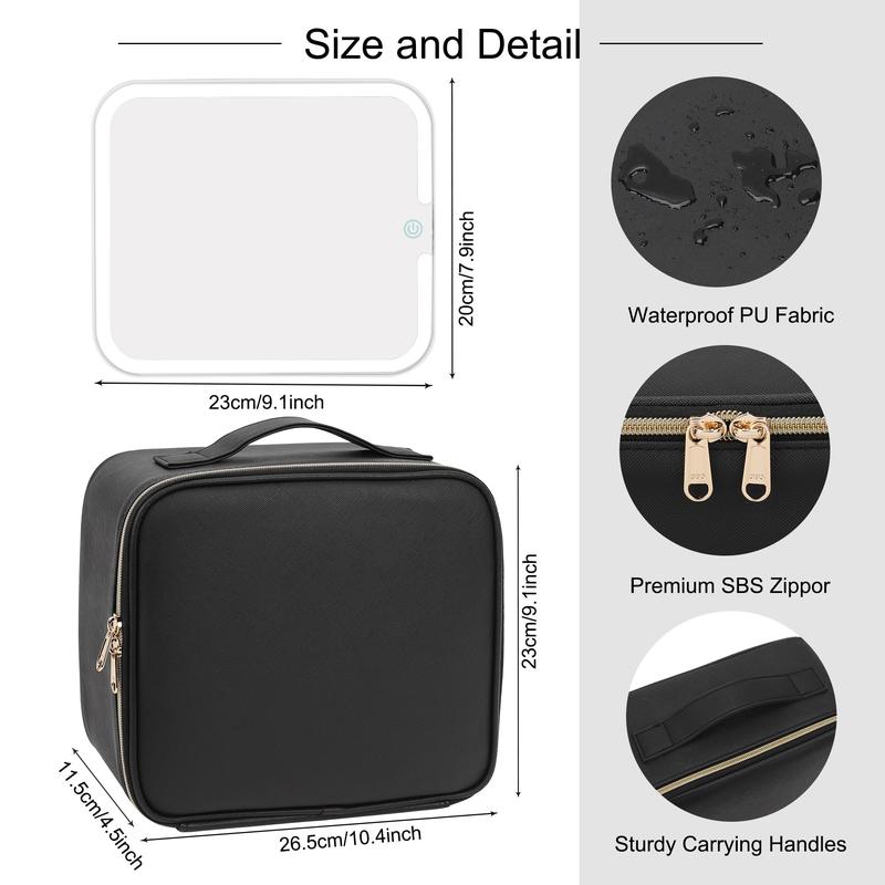 Makeup Bag with LED Mirror,Makeup Case with Lighted Mirror Professional Makeup Artist Organizer Travel Bag with Adjustable Dividers