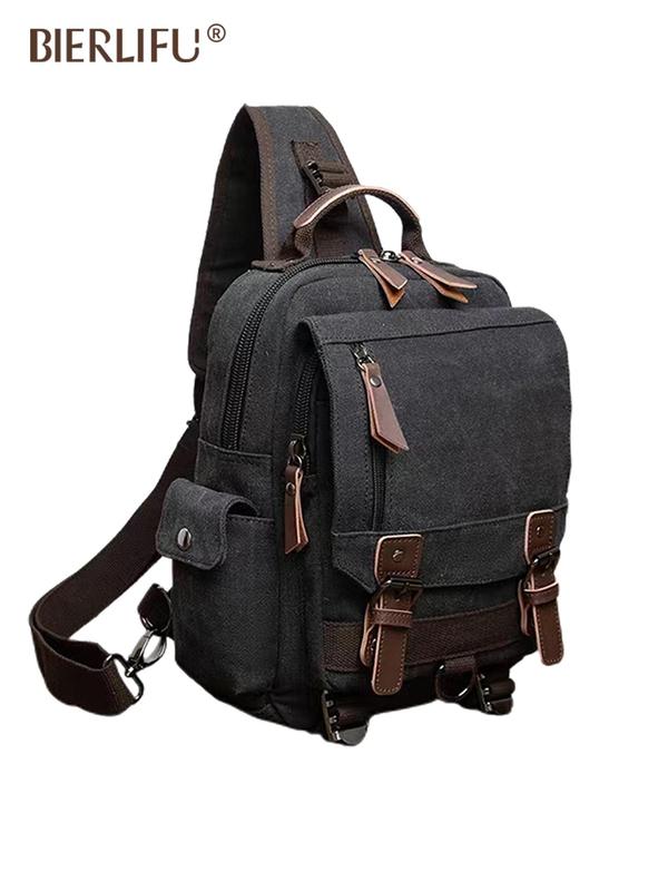 Men's Casual Plain Canvas Crossbody Bag, Fashionable Belted Design Sling Bag for Daily Used, Casual Trendy Versatile High-quality Daily Commuting Bag