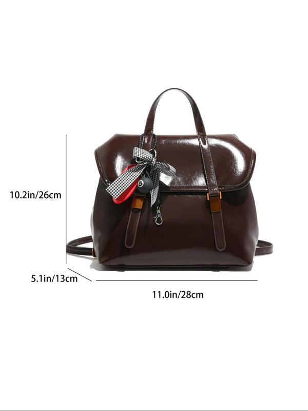 Women's Solid Color Backpack with Bag Charm, Fashionable PU Leather Backpack, Casual Versatile Shoulder Bag for Daily Used