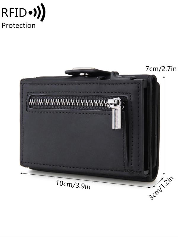 Men's Minimalist Rfid Blocking Card Holder, Pu Leather Solid Color Multifunction Pop-up Trifold Money Clip Wallet with Id Window & Card Slot,  for Boyfriend