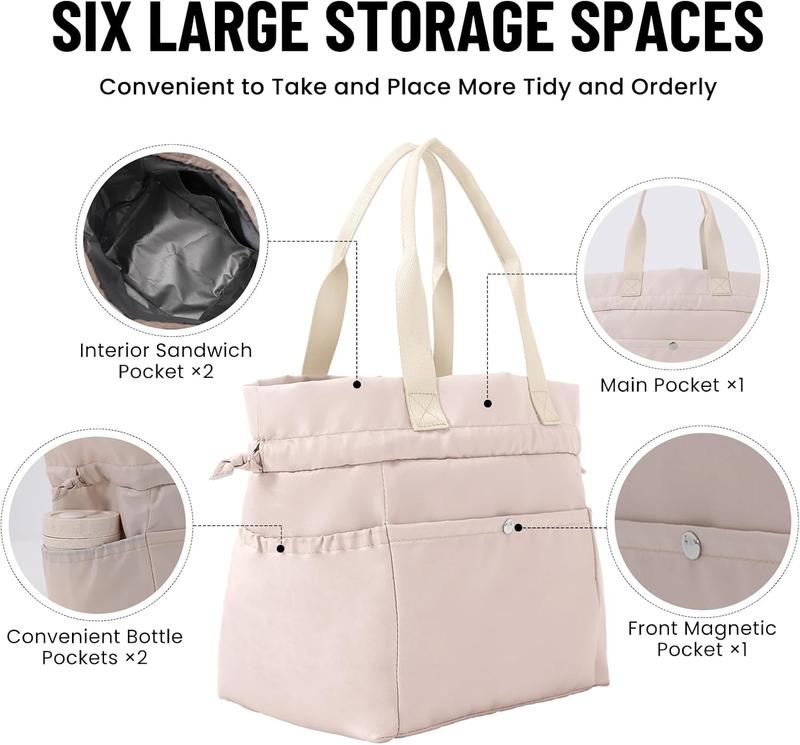 Lunch Bag for Women Reusable Drawstring Insulated Lunch Box Stain-Resistant Large Cinch Closure Lunch Bags for Work Office