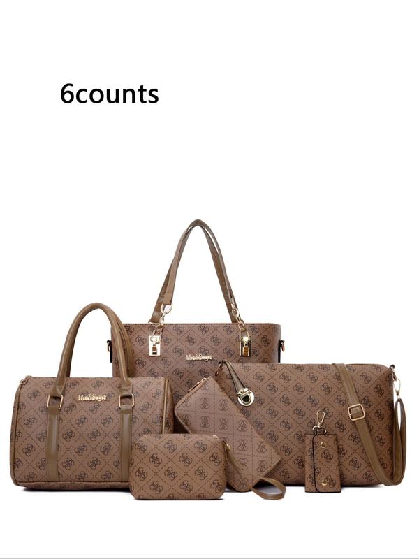 Women's Fashionable Letter Pattern Bag Set, Casual Versatile Handbag & Crossbody Bag & Wallet & Clutch Bag & Pouch & Coin Purse, Trendy All-match Bag Set for Daily Use