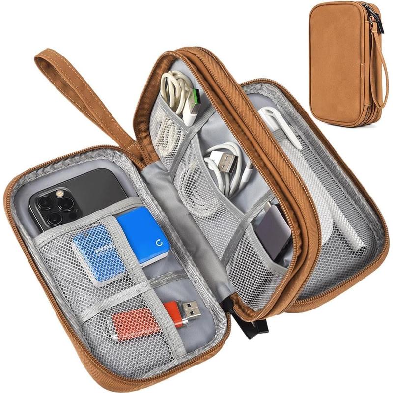 Electron Organizer Travel Cable Accessories Case, Electronic Organizer Bag, Waterproof Electronic Accessories Organizer Case for Power Bank, Charging Cords, Chargers, Earphone, USB Cable - Brown