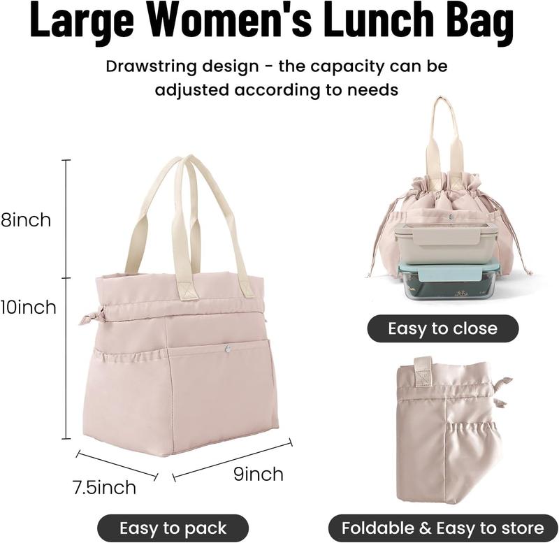 Lunch Bag for Women Reusable Drawstring Insulated Lunch Box Stain-Resistant Large Cinch Closure Lunch Bags for Work Office