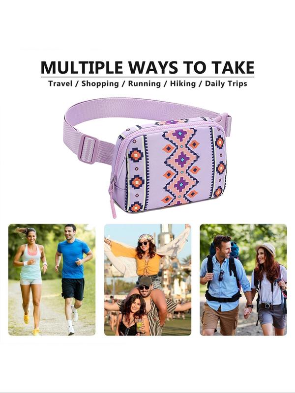 Women's Ethnic Pattern Fanny Pack, Fashionable Zipper Belt Bag for Daily Life, Casual Sports Daily Commuting Bag, Girl Fashionable Shopping Bag