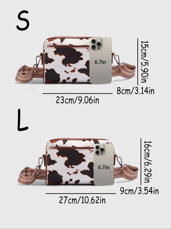 Fashionable Cow Print Crossbody Bag, Casual PU Leather Zipper Shoulder Bag for Women, Trendy All-match Commuter Bag for Daily Used