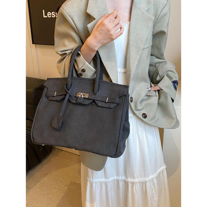 Simple Solid Color Denim Bag Women 2024 New Advanced Texture Large Capacity Birkin Bag Shoulder Messenger Bag