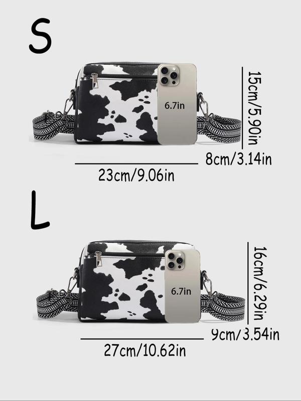 Fashionable Cow Print Crossbody Bag, Casual PU Leather Zipper Shoulder Bag for Women, Trendy All-match Commuter Bag for Daily Used