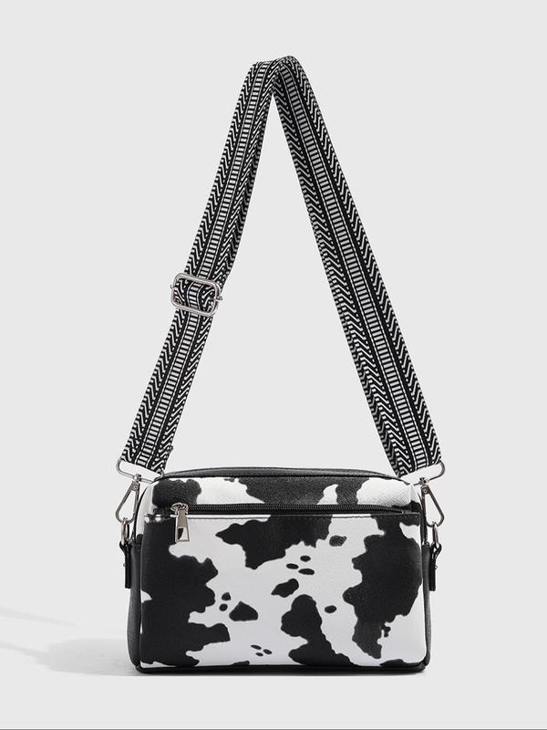 Fashionable Cow Print Crossbody Bag, Casual PU Leather Zipper Shoulder Bag for Women, Trendy All-match Commuter Bag for Daily Used