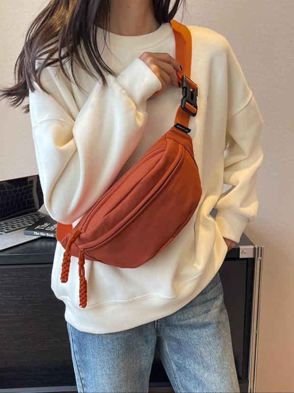 Women's Solid Color Fanny Pack, Fashionable Casual Versatile Zipper Chest Bag for Daily Used, Trendy All-match Sling Bag