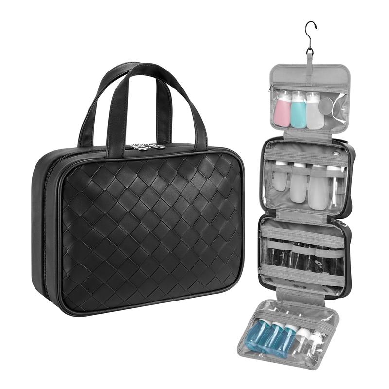 Versatile Travel Toiletries Organizer - Neatly Stores Toiletries & Cosmetics with Secure Hooks and Water-Resistant Fabric - Spacious for Full-Size Containers Black