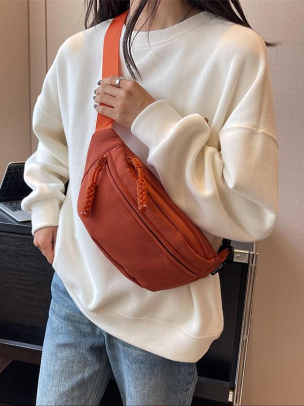 Women's Solid Color Fanny Pack, Fashionable Casual Versatile Zipper Chest Bag for Daily Used, Trendy All-match Sling Bag