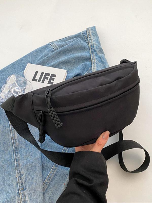 Women's Solid Color Fanny Pack, Fashionable Casual Versatile Zipper Chest Bag for Daily Used, Trendy All-match Sling Bag