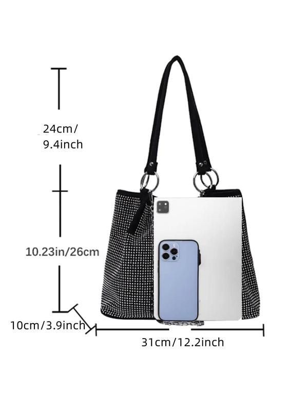 Fashionable Rhinestone Decorated Tote Bag, Casual Versatile Letter Patched Design Large Capacity Shoulder Bag for Women, Trendy All-match Commuter Bag for Daily Used