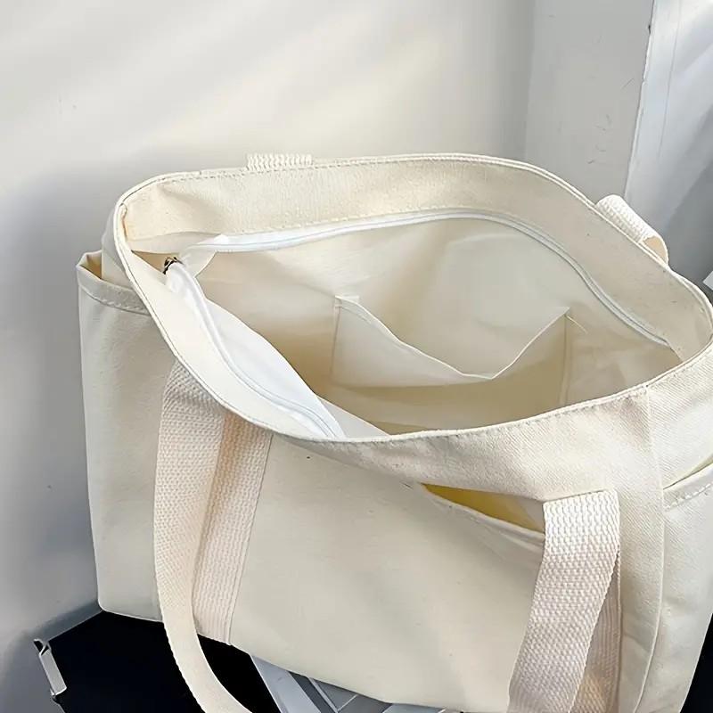 Spacious Durable Canvas Tote Bag - Fashionable Solid Color Shoulder Bag for Women - Versatile Handbag & Purse Perfect for Work Shopping, Travel, Sport