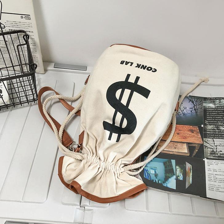 Canvas Drawstring Backpack Large Money Dollar Crossbody Shoulder Bag Bucket Rucksack Lightweight Sport Knapsack