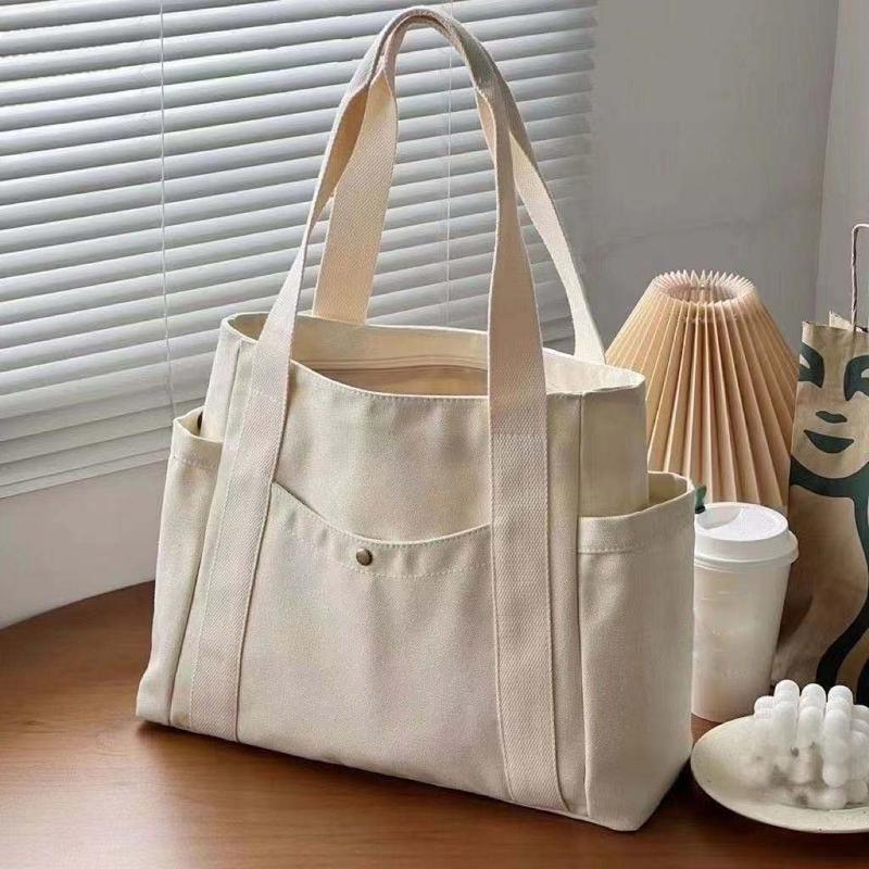 Spacious Durable Canvas Tote Bag - Fashionable Solid Color Shoulder Bag for Women - Versatile Handbag & Purse Perfect for Work Shopping, Travel, Sport