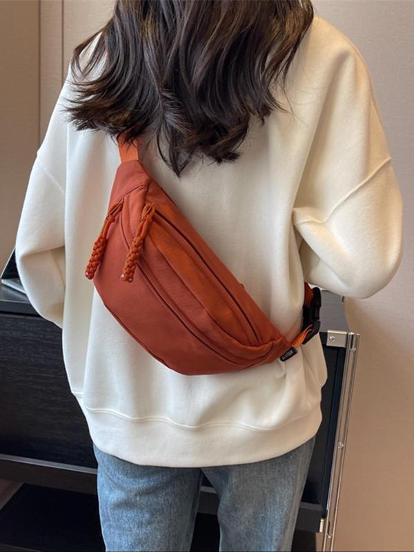 Women's Solid Color Fanny Pack, Fashionable Casual Versatile Zipper Chest Bag for Daily Used, Trendy All-match Sling Bag