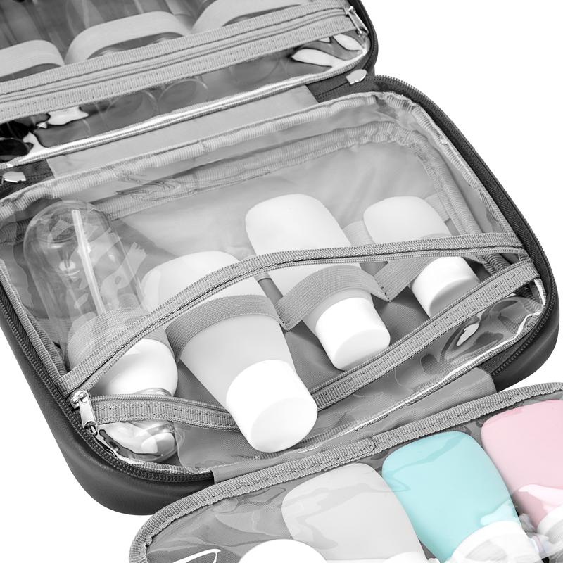 Versatile Travel Toiletries Organizer - Neatly Stores Toiletries & Cosmetics with Secure Hooks and Water-Resistant Fabric - Spacious for Full-Size Containers Black