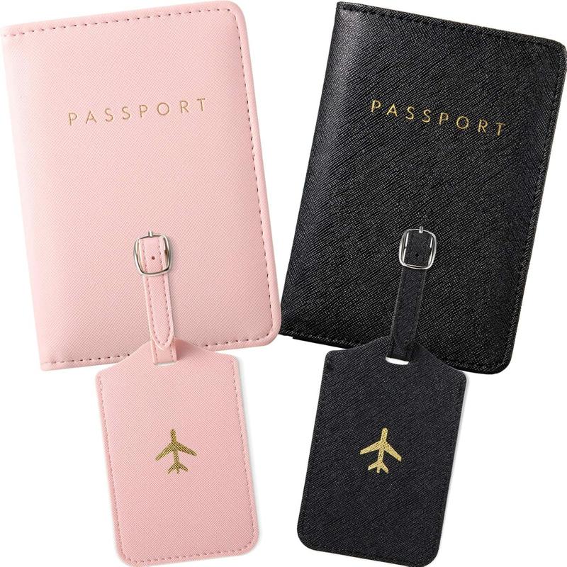 2 Count Passport Covers and 2 Pieces Luggage Tags, Passport Holder Travel Suitcase Tag (Pink, Black)