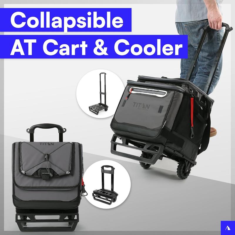 Titan Deep Freeze 60 (50+10) Can Wheeled Cooler - Collapsible Rolling Cooler with Wheels and All-Terrain Cart