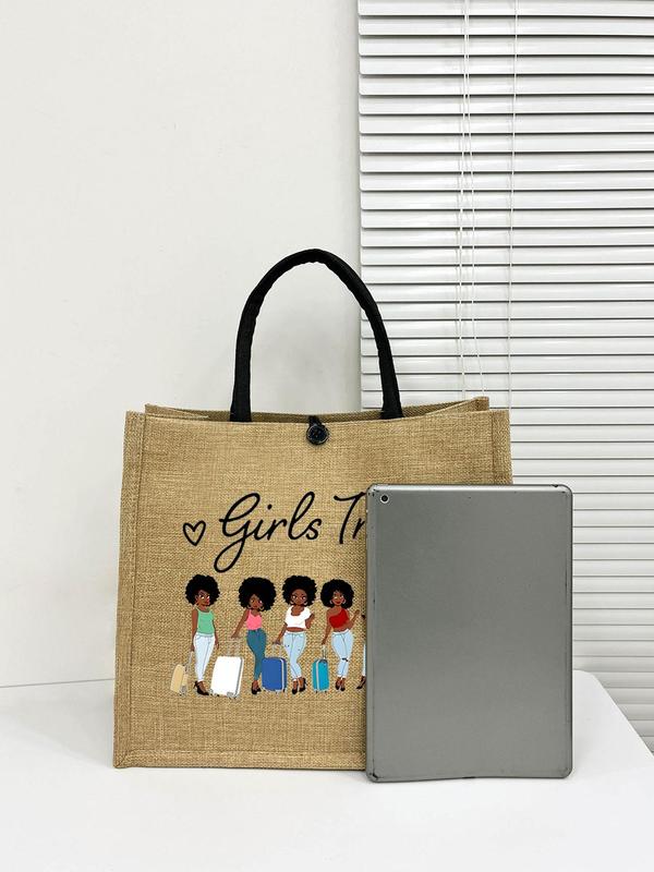 Women's Cartoon Girl Pattern Tote Bag & Coin Purse, Casual Versatile Shoulder Bag & Coin Purse Set for Daily Commuting Bag, Girl Shopping Bag