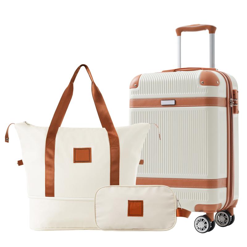 Hardshell Luggage Sets 3 Piece Carry-on Suitcase Double Spinner Wheels with TSA Lock for Men Women, White (20in) spinner wheel travel luggage