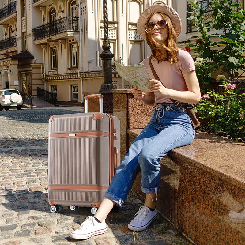 Merax Hardshell Luggage Sets 3 Piece double spinner 8 wheels Suitcase with TSA Lock Lightweight 20''24''28'' carry luggage