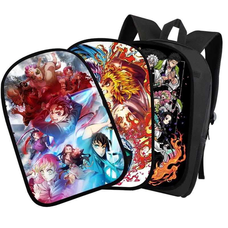 17 Inch Anime Demon Slayer Backpack Large Capacity School Bag Sports Travel Laptop Backpacks 3 PCS Replaceable Pattern