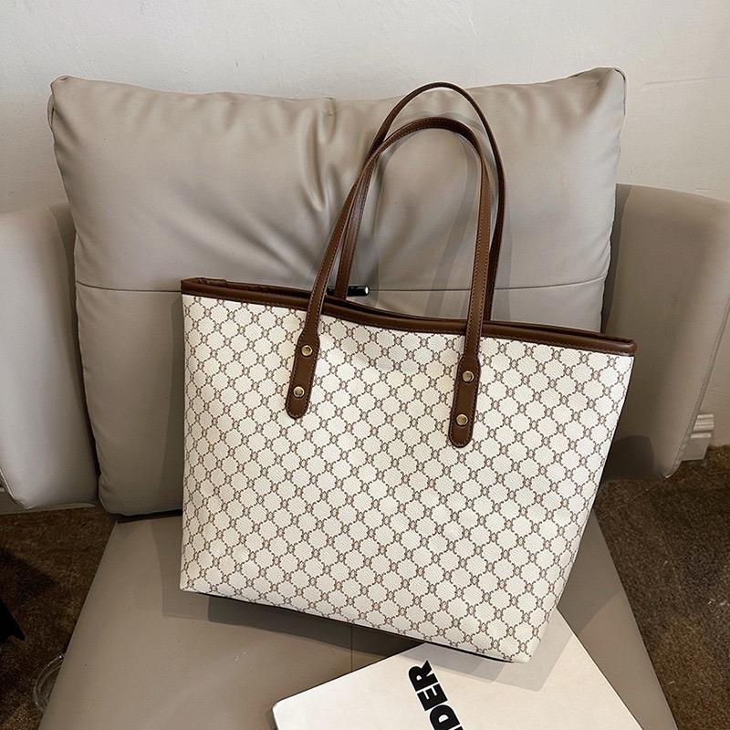Large Capacity Classic Vintage Letter Printing PU Leather Tote Bag - Spacious Commuter Handbag with Zipper Closure - Stylish Womens Shoulder Bag for Daily Use